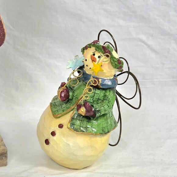 Primitive Christmas Snowman & Angel Figurines Lot - Picture 9 of 10